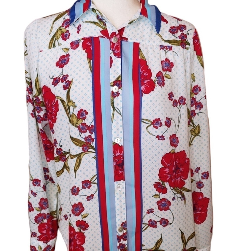 Fig & Flower Floral Polyester Button Blouse S